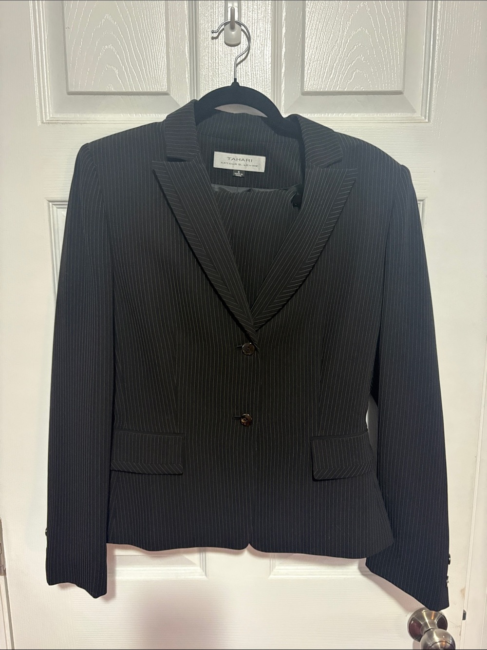 Tahari Black Pinstripe Tailored Suit